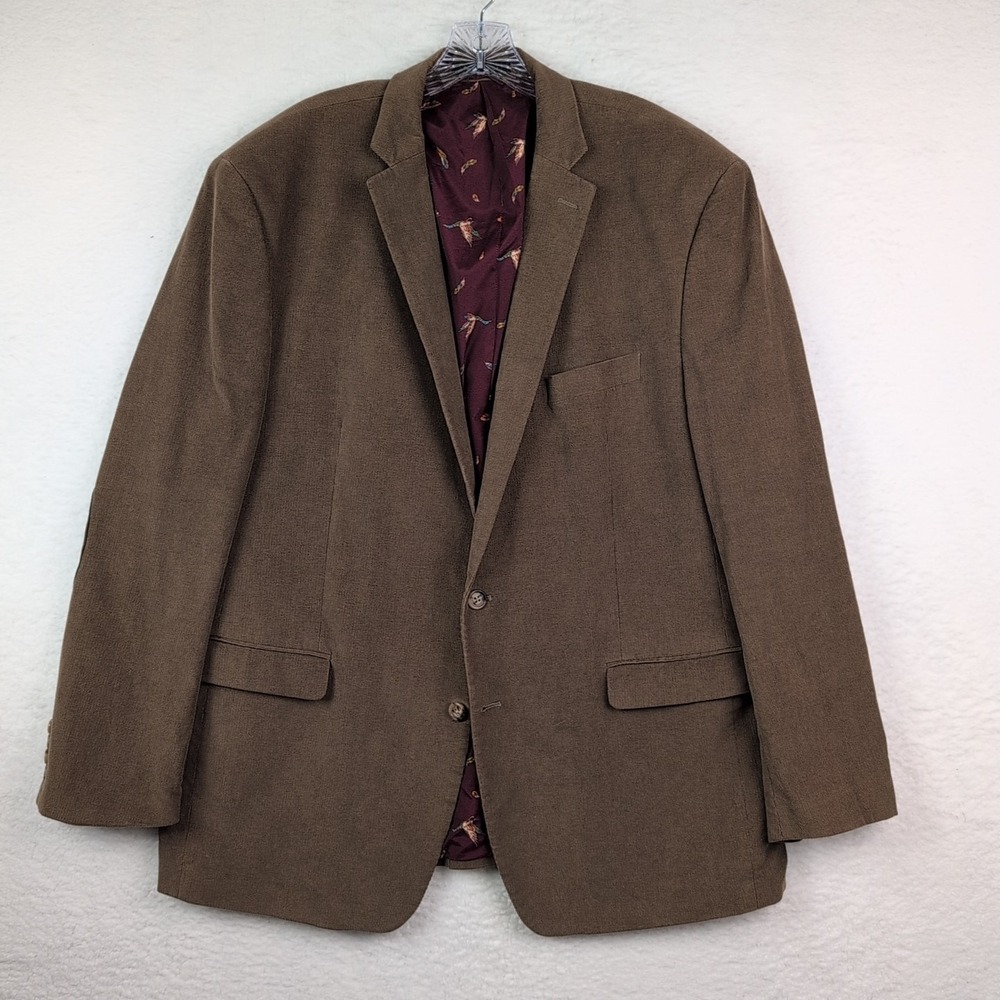 Ralph Lauren Corduroy Blazer Jacket Mens Brown 48L Duck Print Elbow Patches
